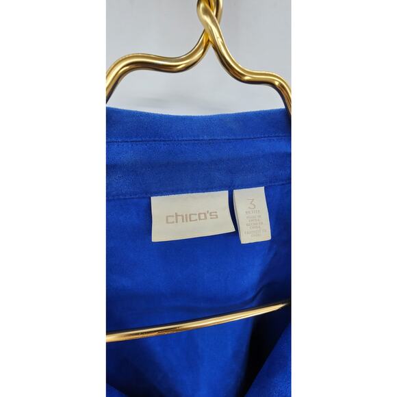 Chico's Faux Suede Blue Moto Style Jacket Size 3 Petite XL 16 - Picture 7 of 9